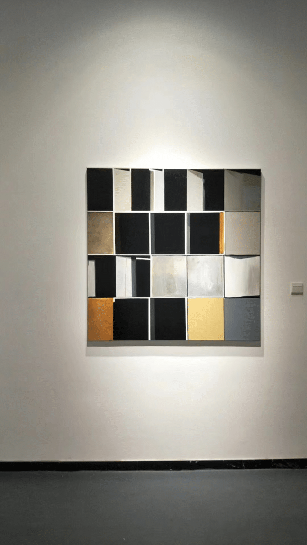 A painting with squares of different colors